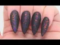 How To Matte Black Fire Opal Stiletto Nail Tutorial