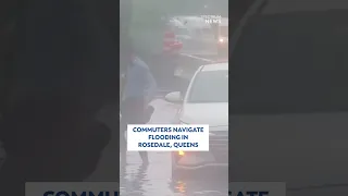 Commuters navigate flooding in Rosedale Queens