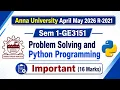 GE3151 Problem Solving and Python Programming R-2021 important Questions