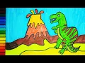 Dinosaur and Volcano Drawing Painting and coloring for kids Toddlers Tips for easy drawing