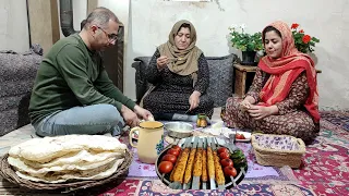 Iran Village Life on a snow Day | Wood-Fired Tandoor & Juicy Kebabs 🍖🔥