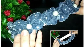 طريقه عمل توكه للشعر طوق من بنطلون جينز قديم بشكل رائع حصرى اعاده تدوير للجينزمشروع مربح 