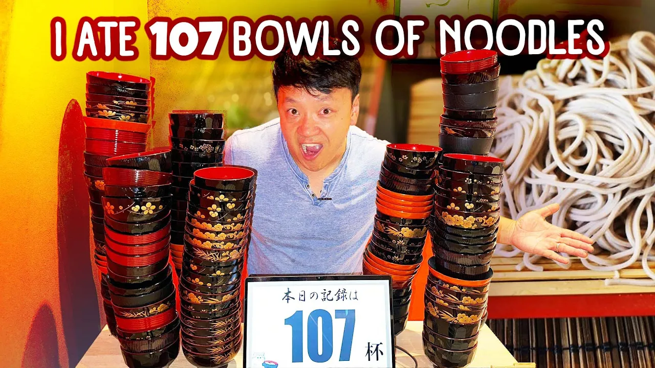 "45 Minute" UNLIMITED Japanese BBQ & Eating 107 Bowls of Noodles   Best CHEAP EATS in Tokyo Japan