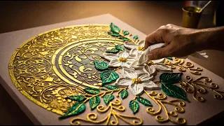 ورد الياسمين مع استنسل الماندالا العتيق | لوحة رسم بارز رائعه 🌼⚜️