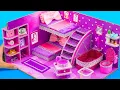DIY Miniature Cardboard House Make Glitter Purple Craft House With Bedroom and Bathroom For Two