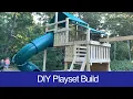 DIY Outdoor Playset with Two Levels Tarp Roof Twisty Slide Rock Wall and Swings