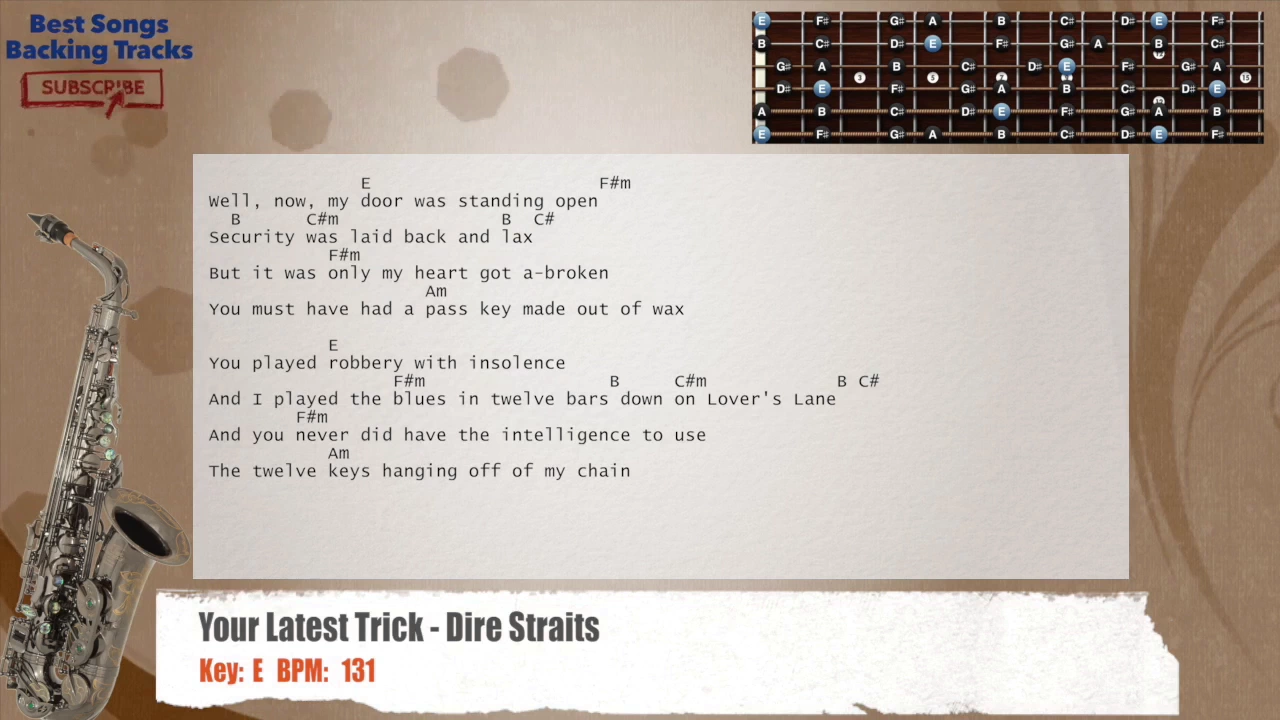 🎸🎷 Your Latest Trick - Dire Straits Sax & Guitar Backing Track with chords and lyrics