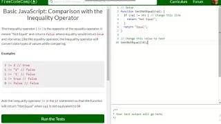 Basic JavaScript Comparison with the Inequality Operator free code camp Dani