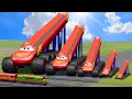 Download Lagu Big \u0026 Small, Long \u0026 Tall Lightning Mcqueen with Monster Truck Wheels vs Trains | BeamNG.Drive