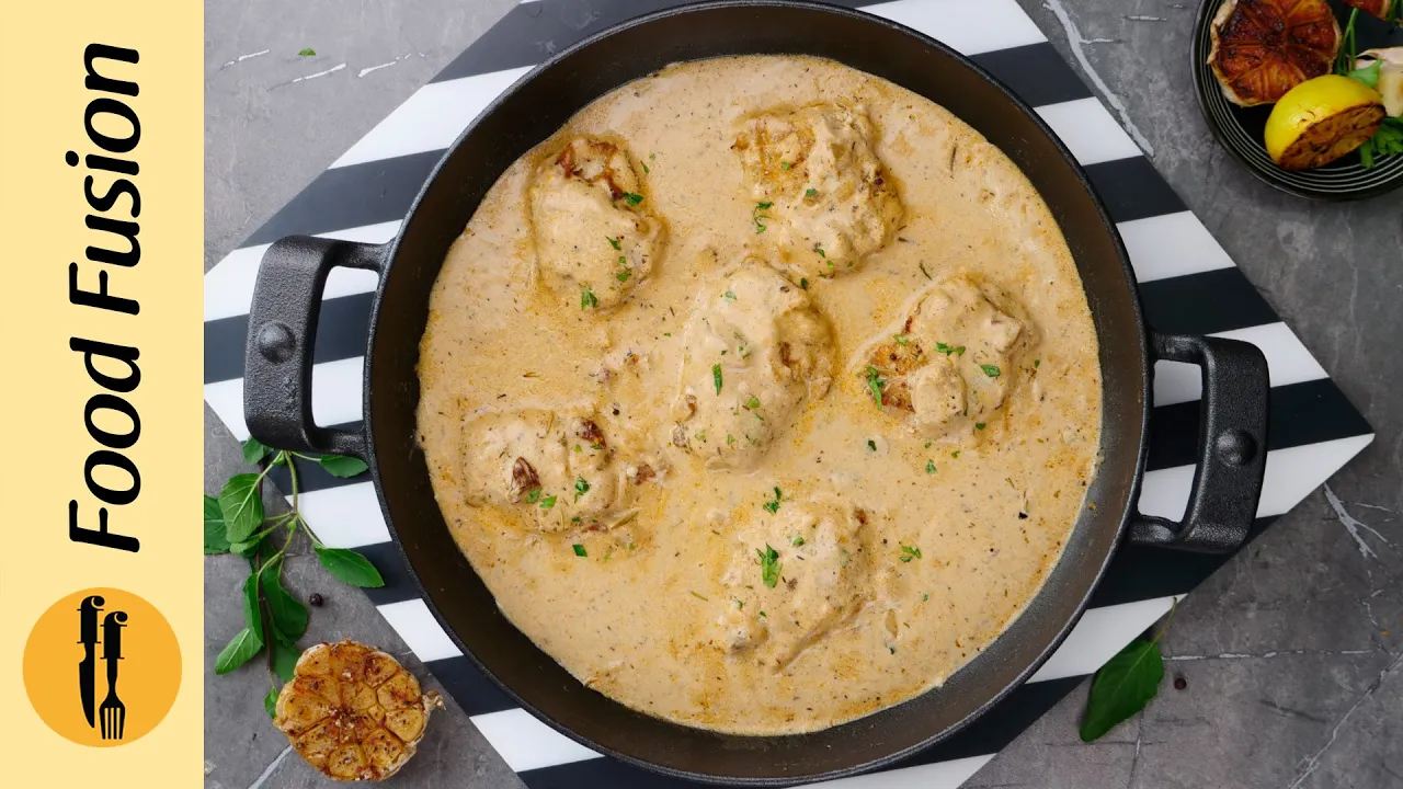 Garlic Chicken Thighs with Creamy Sauce Recipe by Food Fusion