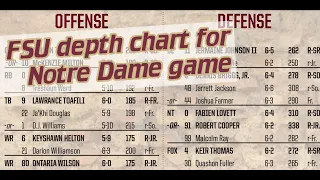 FSU football releases depth chart for Notre Dame game