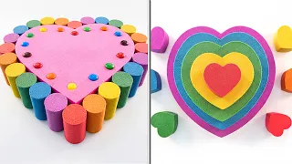 Satisfying Video Mixing Kinetic Sand Hearts and Pink Pillars Kinetic Sand Heart Tower ASMR ToyTocToc
