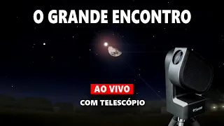 AO VIVO COM TELESCÓPIO - ESTÁ ACONTECENDO O GRANDE ENCONTRO ENTRE SATURNO E LUA NO CÉU!