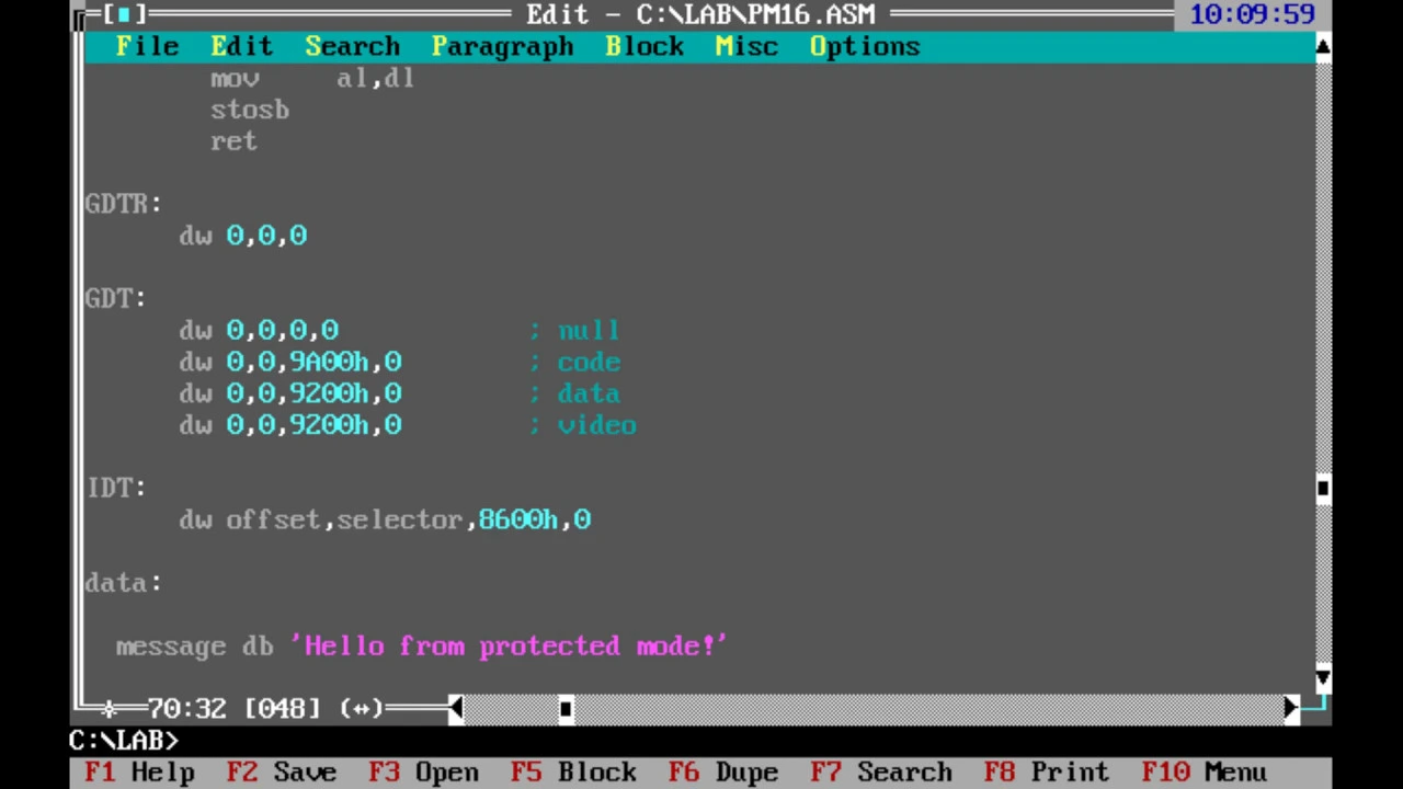 Setting up protected mode on 80286, part 2: Interrupt descriptors (Unedited live session)