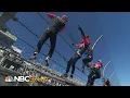 Helio Castroneves Meyer Shank Racing climb the fence after Rolex 24 at Daytona Motorsports on NBC