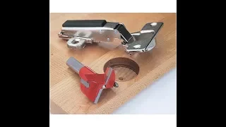 USING 35 MM FORSTNER BIT WITH A PORTABLE DRILL BORING WOOD FOR CONCEALED HINGE