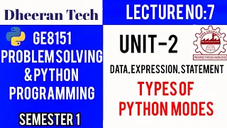 GE8151 PROBLEM SOLVING AND PYTHON PROGRAMMING PSPP Manojkumar Lectures Python modes types
