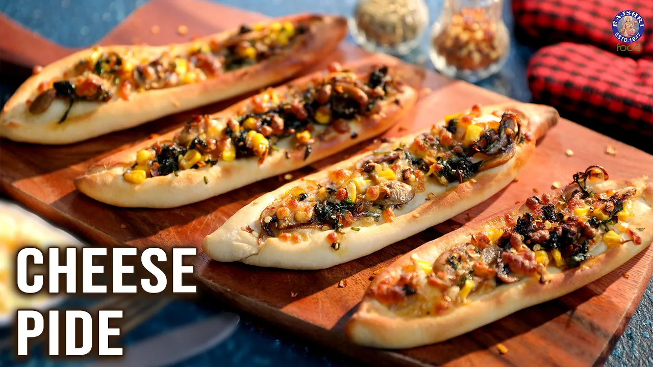 Cheese Pide Recipe   Bread Topped With Spinach, Onions & Cheese   How To Make Bread at Home