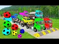 Lagu Flatbed Trailer McQueen Transportation with Truck - Speedbumps vs Cars vs Train - BeamNG.Drive #22