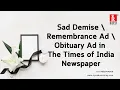 Book Obituary ad Death Announcement Sad Demise Ad in The Times of India