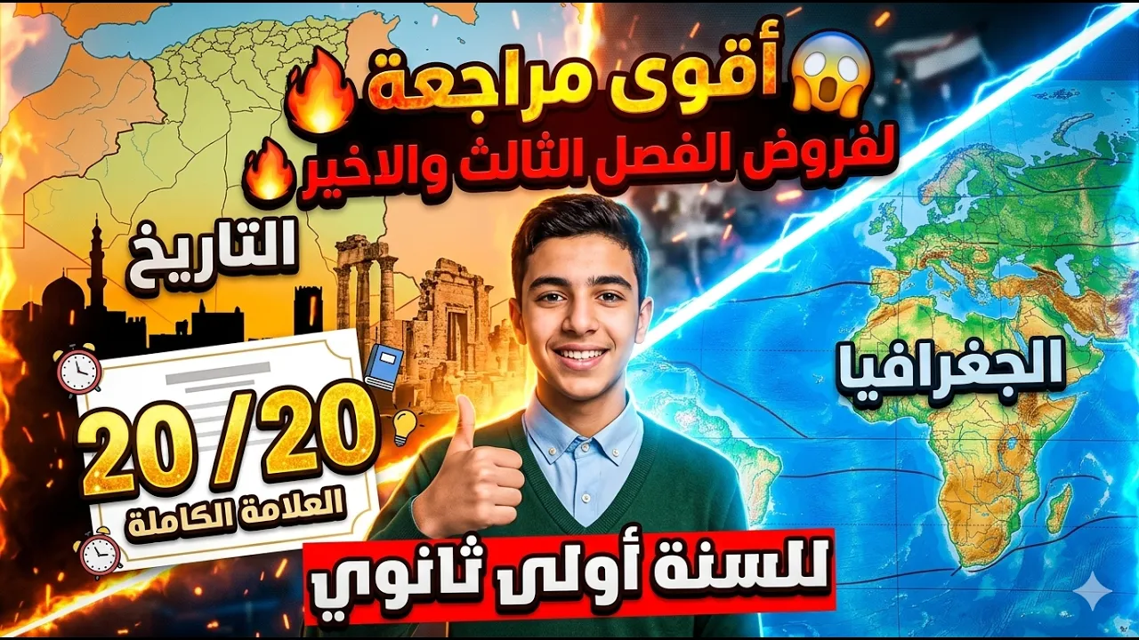 أقوى مراجعة 😱 لفروض الفصل الثالث والاخير🔥في التاريخ و الجغرافيا للسنة اولى ثانوي العلامة الكاملة 20