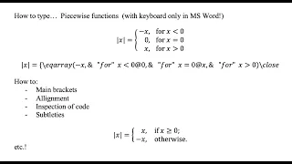 Typing Piecewise Functions with Equation Array eqarray EFFICIENT Maths Typing in Word series