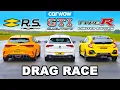 VW Golf GTI Clubsport v Civic Type R v Megane Trophy DRAG RACE