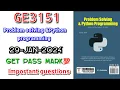 GE3151 problem solving and python programming important question Tamil Anna university latest news