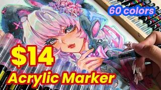 • Draw with me • Testing Cheap Acrylic Marker for Students (60 colors) ☆ Huta Chan