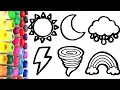 Weather Coloring Page for Kids Sun Moon Clouds Rainbow