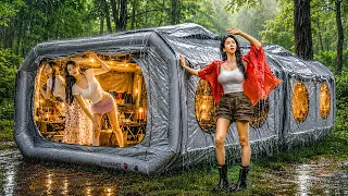 ☔️ HEAVY RAIN CAMPING IN A HUGE 2-ROOM AIR TENT WITH SURPRISE GUESTS