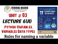 Lecture 6 A Python Variables Variable Data types Rules of naming variables