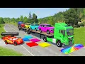 Download Lagu Flatbed Truck McQueen | Transportation with Truck - Pothole vs Car #40| BeamNG.Drive Gameplay