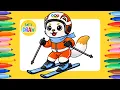 How to Draw a Cute Stoat Skiing in the Snow - Winter Olympics Games Easy Cute Drawing Tutorial