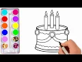 How to Draw Birt ay Cake Coloring Pages For Kids Learning Colors for Kids by Drawing Cake