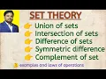 Operations on sets Union Intersection Difference Symmetric difference Complement of sets