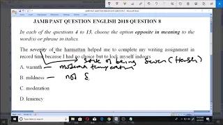 JAMB PAST QUESTION ENLISH 2018 QUESTION 8 antonym Severity and Mildness