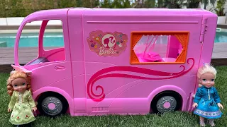 Campervan adventure by the pool with Elsa and Anna toddlers