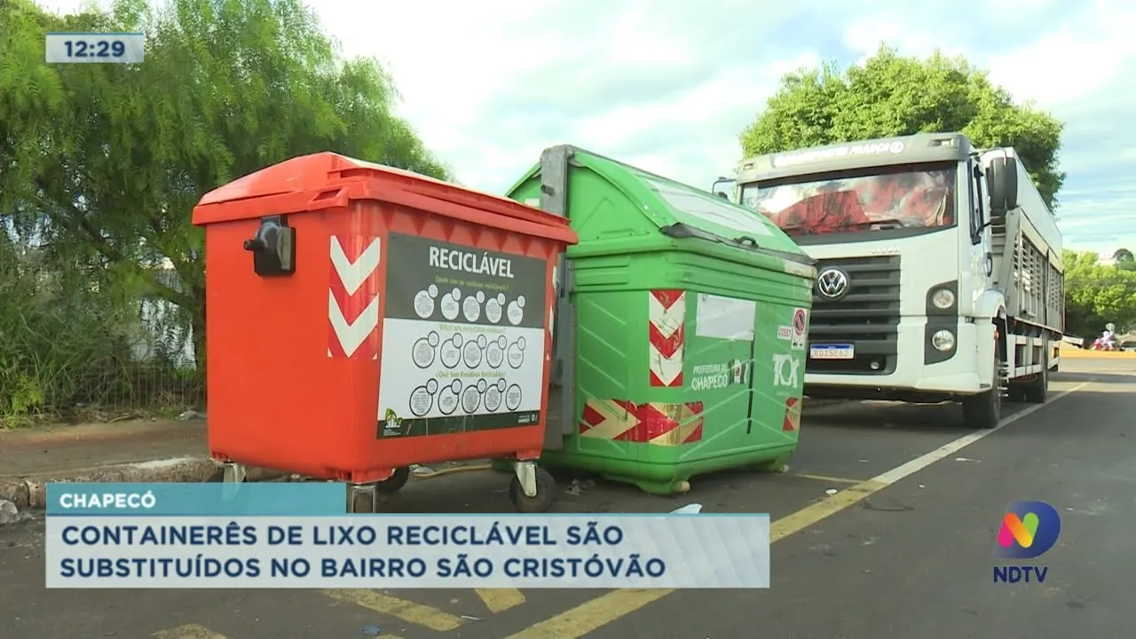 Contêineres de lixo reciclável são substituídos no bairro São Cristóvão em Chapecó