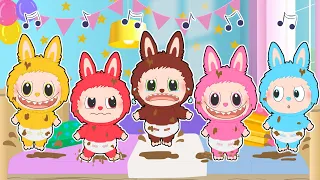 FIVE LITTLE BABIES 🎵 Colorful Labubu jumping on the bed song for kids