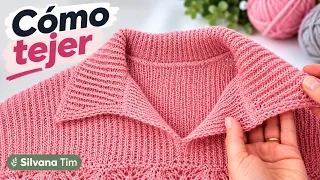 Cómo tejer CUELLO POLO a dos agujas para tejer Suéter / Jersey