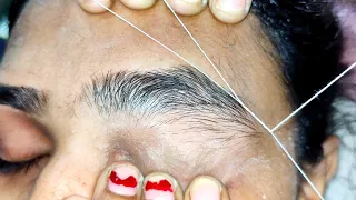 THREADING EYEBROWS HEAVY GROWTH EYEBROWS EYEBROW THREADING TUTORIAL ASMR BROWS THREADING