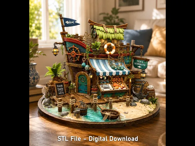 Floating Fish Market Boat STL File for 3D Print video thumbnail