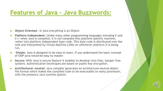 Features of Java Java Buzzwords