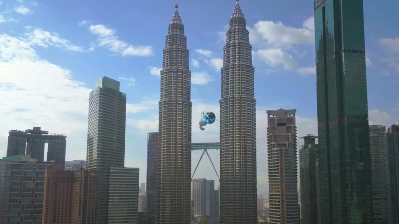 ASTRO is jumping on the skybridge between KLCC Towers in Malaysia
