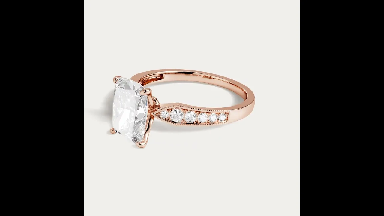Muriel丨Elongated Cushion Lab Diamond Twisted Split Shank Milgrain Pavé Engagement Ring