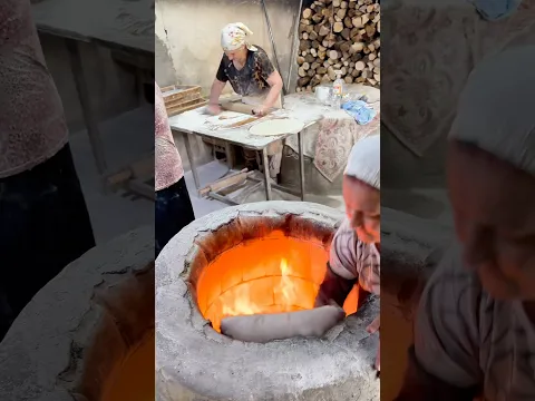 Baking traditional lavash bread in extremely hot fire 🔥