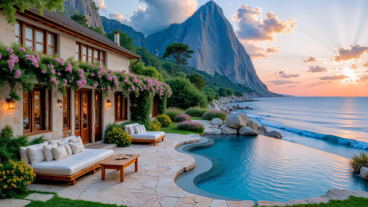 Gentle Jazz By A Garden Villa At Sunset – Serene Jazz With Sea Sounds For Twilight Reflection Gentle Jazz By A Garden Villa At Sunset – Serene Jazz With Sea Sounds For Twilight Reflection