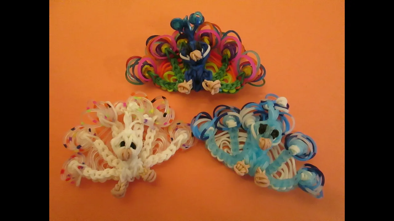 Rainbow Loom Peacock. Hatchling, Mini Bird Charm.