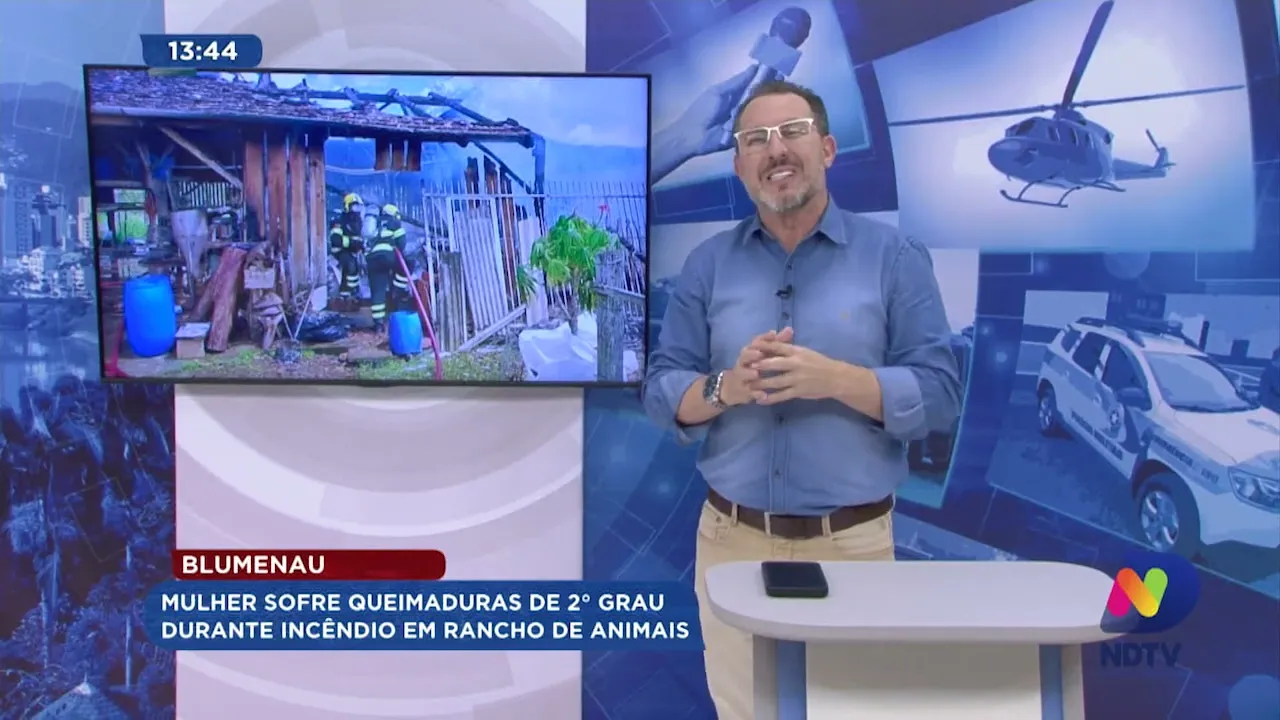 Mulher sofre queimaduras de 2° grau durante incêndio em rancho de animais em Blumenau